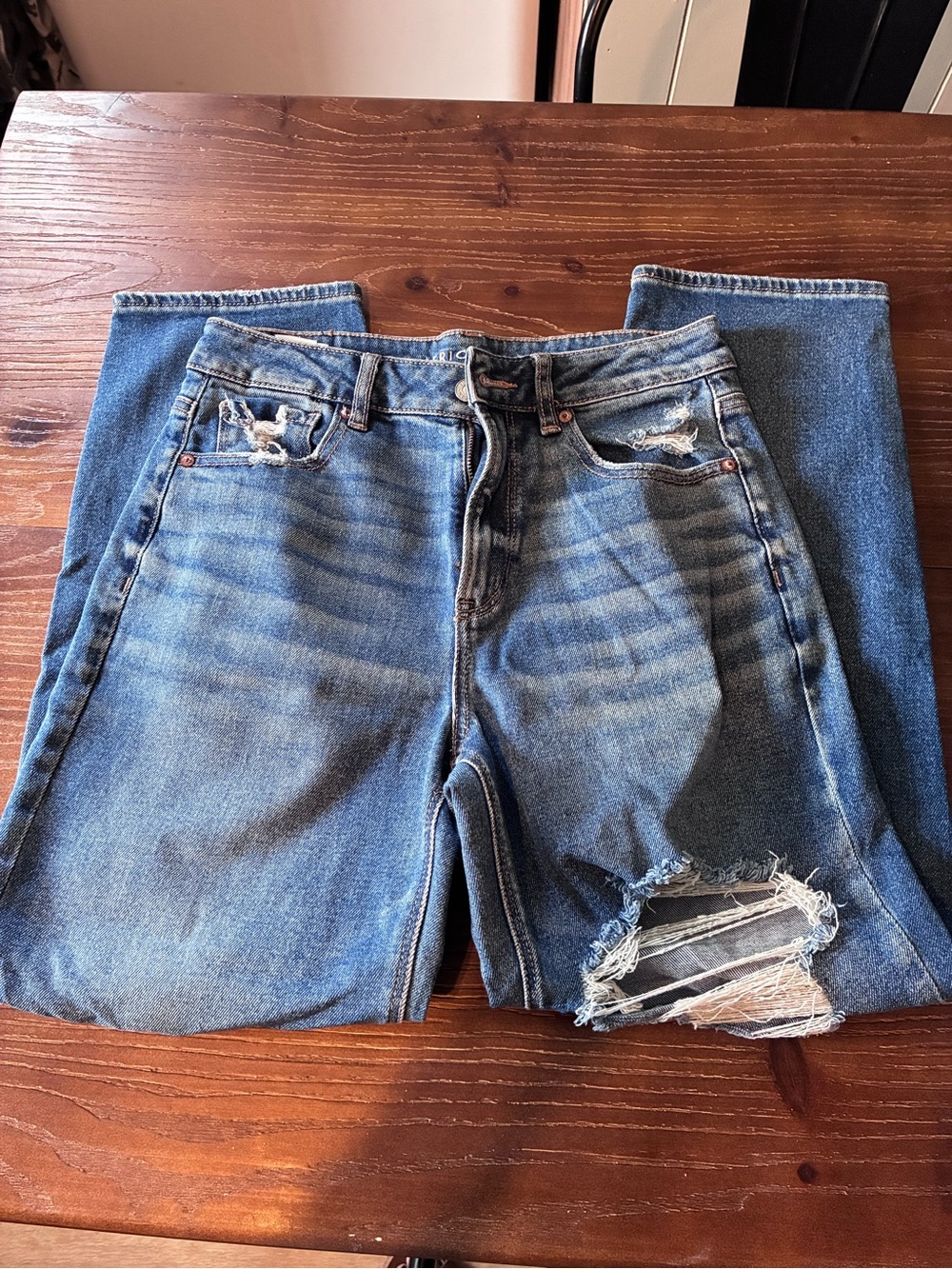 American Eagle Outfitters Distressed Blue Mom Jeans - Picture 2 of 6